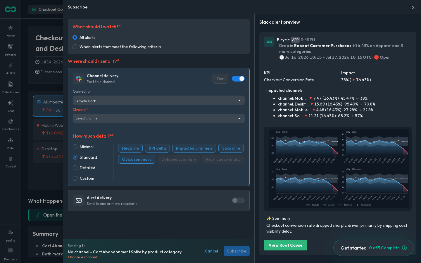 Route alerts and data stories to the teams that own each KPI